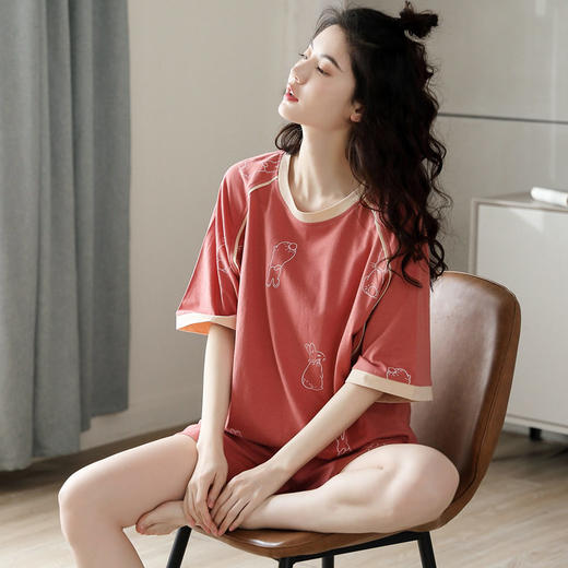 睡衣女夏纯棉短袖短裤宽松加大码两件套装薄款女士夏天家居服  	JL-Z2274 商品图1
