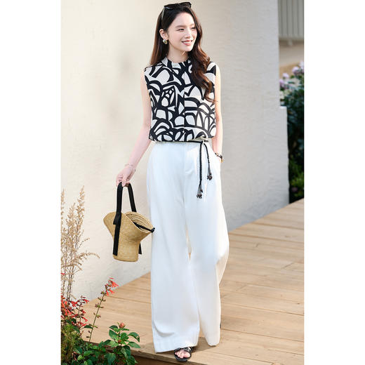 米思阳2026夏季新款轻奢高级感黑白印花背心女夏季无袖衬衫小衫百搭上衣女1043 商品图4