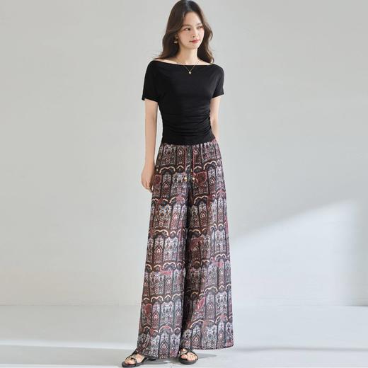 「高货sh」全新升级【铂金会员257/天猫339/差价82】(04021)洛诗琳气质印花裙裤2026春夏度假风高腰抽绳阔腿休闲长裤 商品图2