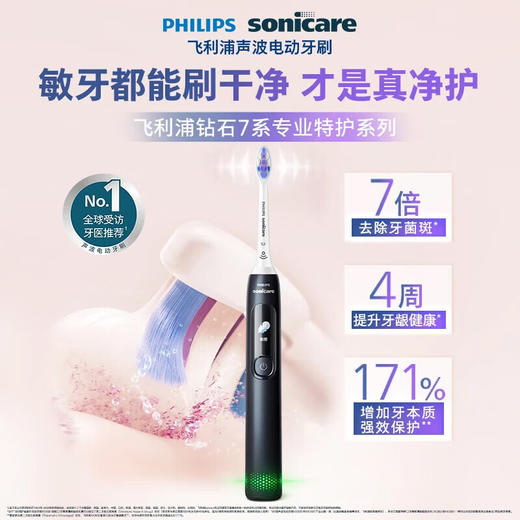 飞利浦（PHILIPS）邱鼎杰推荐款电动牙刷钻石7系Pro护龈护敏刷棉花糖刷头 生日礼物 AI智能情侣款 曙光金午夜蓝 HX3892 商品图4