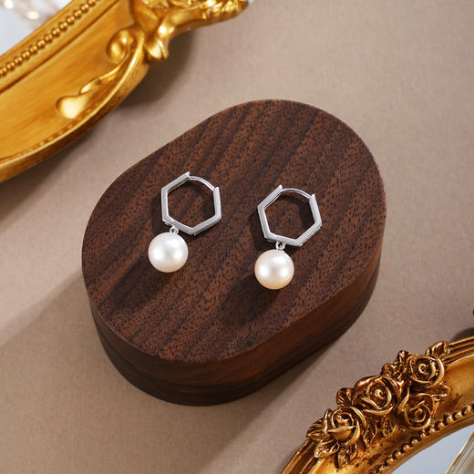 子佩集【絮雪凝华】银S925珍珠惜王妃耳环【E4064】双色六边形2602 商品图2