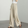 【舒适亚麻】慵懒感随性阔腿裤女夏季复古设计感串珠长裤LXD50759 商品缩略图0