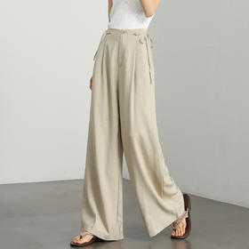 【舒适亚麻】慵懒感随性阔腿裤女夏季复古设计感串珠长裤LXD50759