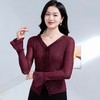 雀说 喇叭袖V领木耳边小衫时尚修身百搭弹力网纱气质上衣LC63166 商品缩略图2