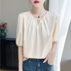 百媚生 圆领国风盘扣半袖纯色五分袖上衣小衫YT-A97 商品缩略图0