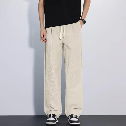 F033127春季新款泡泡纱春夏薄款立体裁剪男士松紧腰修身直筒纯色休闲裤 商品图14