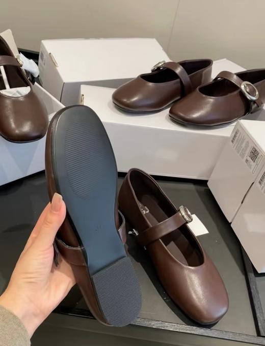 F0331147复古设计圆头一字扣棕色简约百搭懒人平底芭蕾鞋 商品图7