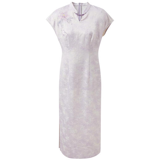 【暮山紫烟】三彩2026夏季新款新中式连衣裙提花长裙开叉C 商品图4