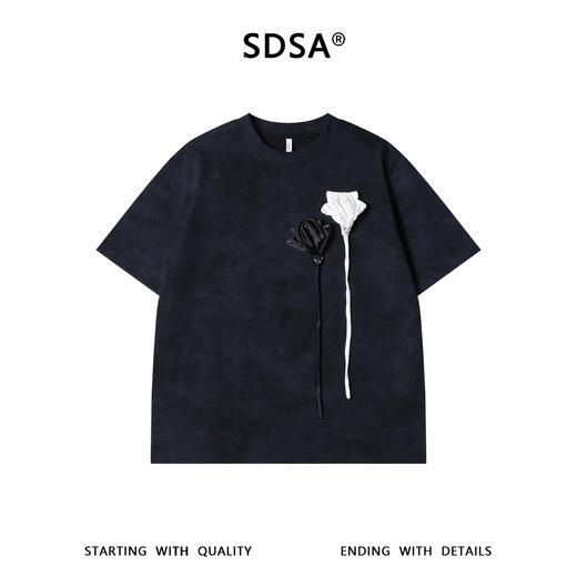 SDSA男装2026新款高贵轻奢潮牌扎染立体玫瑰装饰圆领短袖T恤百搭 商品图0