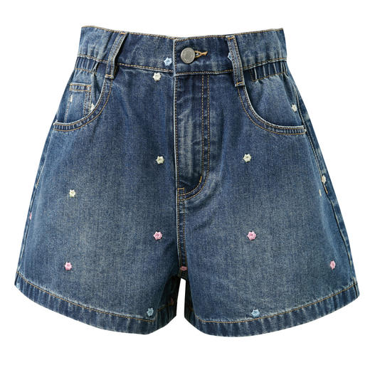 三彩2026夏季新款刺绣牛仔裤直筒短裤显瘦热裤休闲M 商品图4