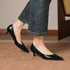 复古牛皮尖头细跟单鞋女鞋春季新款百搭一脚蹬通勤中跟工作鞋HQ108 商品缩略图3