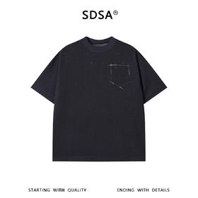 SDSA男装2026新款高贵轻奢潮牌几何线条磨破圆领短袖T恤百搭时尚
