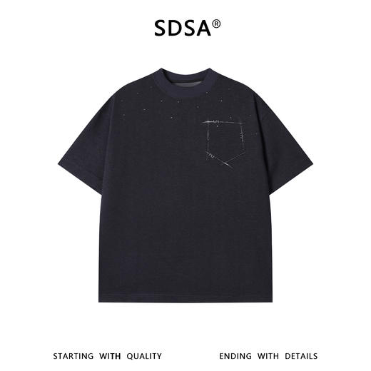 SDSA男装2026新款高贵轻奢潮牌几何线条磨破圆领短袖T恤百搭时尚 商品图0