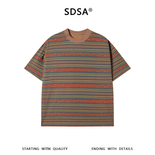 SDSA男装2026新款高贵轻奢潮牌撞色趣味条纹设计圆领短袖T恤百搭 商品图0