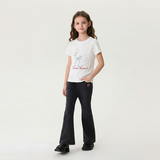 马克珍妮爱心蝴蝶结女童柔弹罗纹T2026年夏装新款560576 商品图1