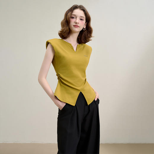 【限时秒杀】优雅气质通勤风小V领开叉T恤女夏季抽褶收腰背心上衣LXD50652 商品图4