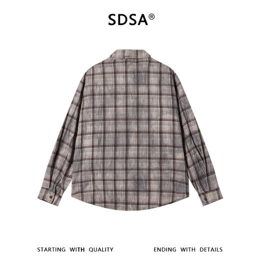 SDSA男装2026新款高贵轻奢美式复古扎染格子长袖衬衫百搭时尚上衣 商品图4