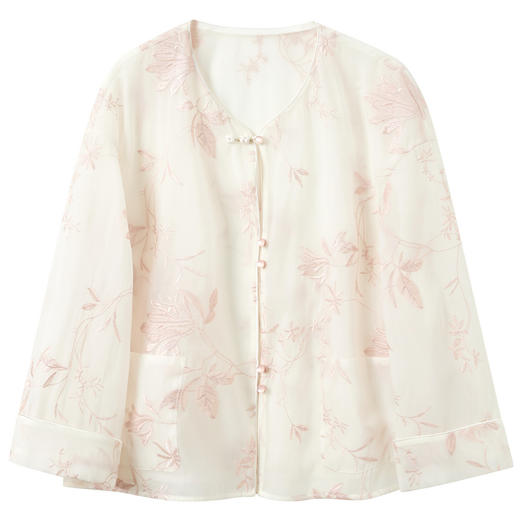 三彩【玉兰清韵】2026夏季新款欧根纱绣花外套盘扣开衫宽松上衣C 商品图4