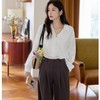 白色翻领花边系带落肩长袖衬衫3710 商品缩略图0