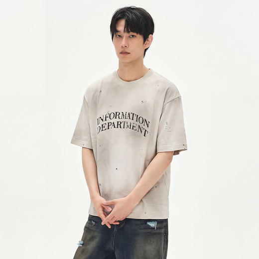 DRONKOO 2026 圆领胸前双排大字母满身晕染工艺做旧微阔短袖T恤 商品图1