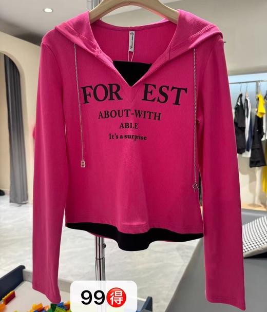 NC连帽印字母假两件小衫51220（红）春季 261050010321 商品图1