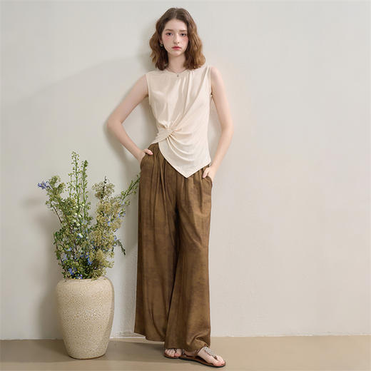 【限时秒杀】新中式国风套装女夏季不规则扭结无袖上衣搭阔腿裤两件套LXD51047 商品图0