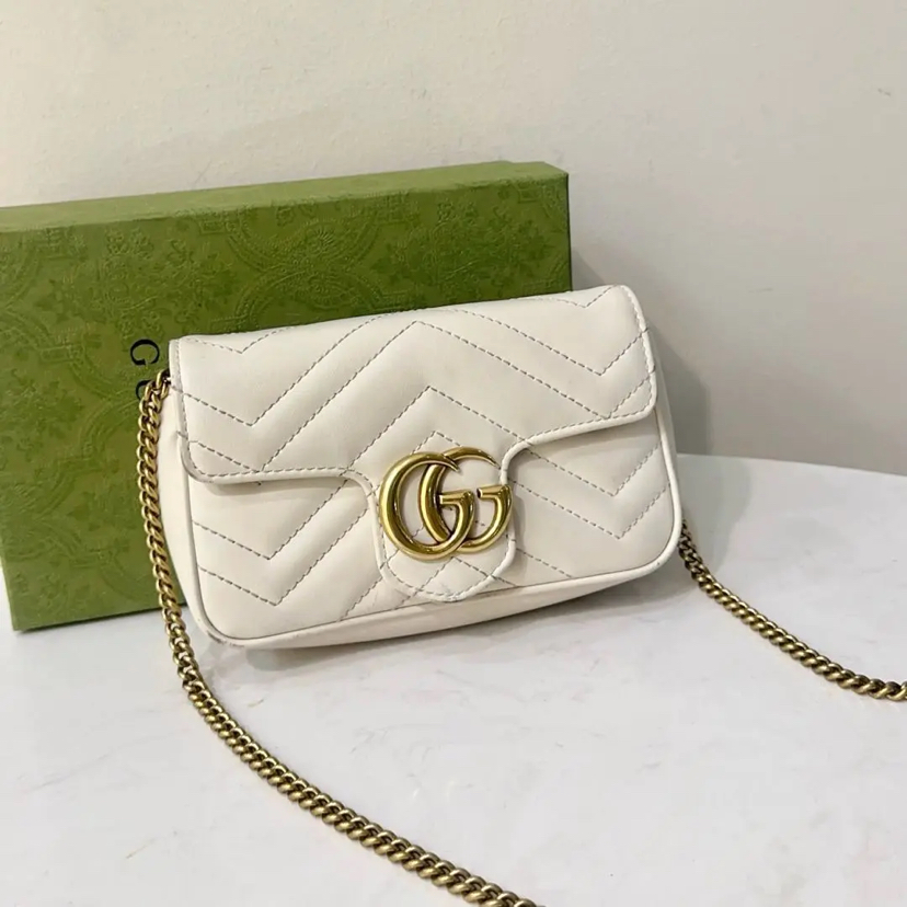 GUCCI 马蒙 白金 mini 牛皮 斜挎包