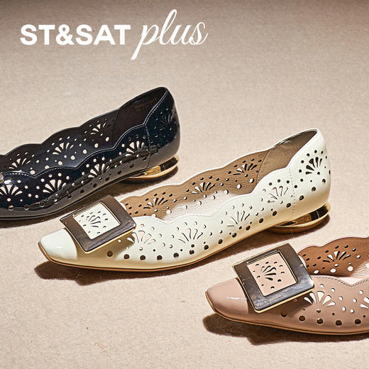 【方扣系列】星期六26春新款简约镂空漆皮低跟单鞋SSE1111022 商品图8