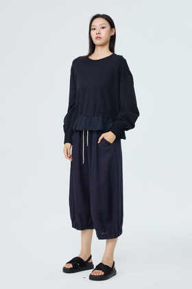 【含亚麻纤维】水淼2026薄料加大码外穿春新品捏褶荷叶边针织上衣2620