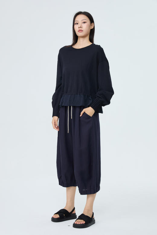 【含亚麻纤维】水淼2026薄料加大码外穿春新品捏褶荷叶边针织上衣2620 商品图0