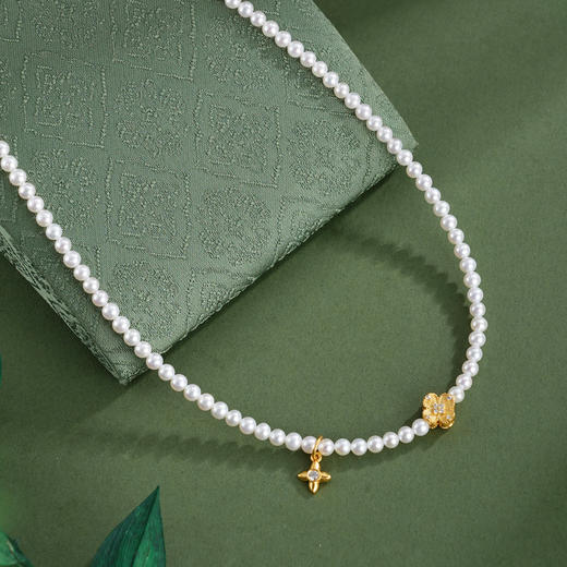 子佩集【幸运同频】银S925珍珠惜王妃项链【QJXL003】四芒星四叶草镀金2602 商品图0