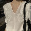 法式刺绣仿苎麻 V领上衣  重工精致刺绣  舒适优雅 商品缩略图2