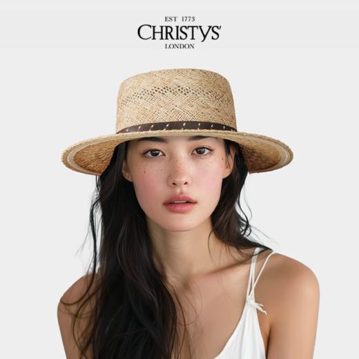 【2026新品】Christys'百年皇室品牌 花纹宝草牛皮装饰大帽檐草帽 商品图0