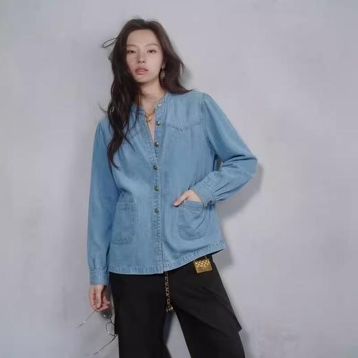 Fab*同款水洗浅蓝法式褶皱天丝牛仔衬衫 商品图7