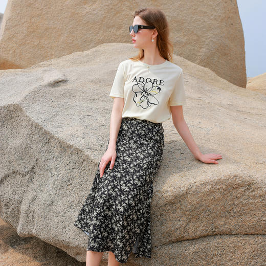 三彩2026夏季新款碎花半身裙高腰开叉雪纺A字裙浪漫长裙清新M 商品图3