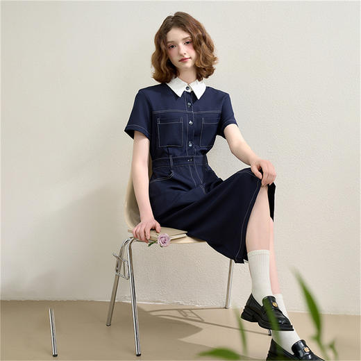 【限时秒杀】【精致慵懒】简约设计感撞色通勤衬衫裙女夏季翻领连衣裙LXD50683 商品图2