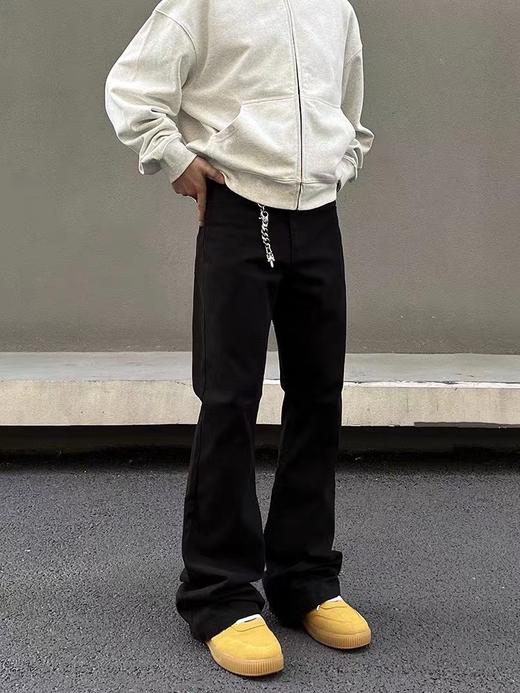 F033106夏季新款柔软亲肤水洗弹力弯刀微喇叭显瘦显高男女同款牛仔裤 商品图11