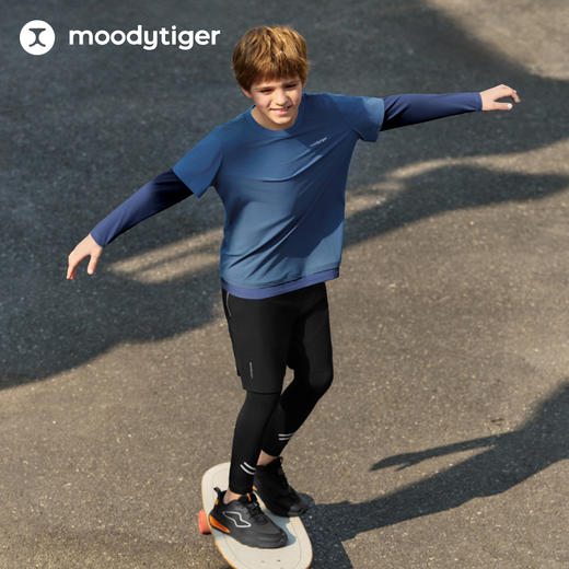 moodytiger男童T恤防晒速干吸湿透气假两件圆领上衣52110116 商品图4