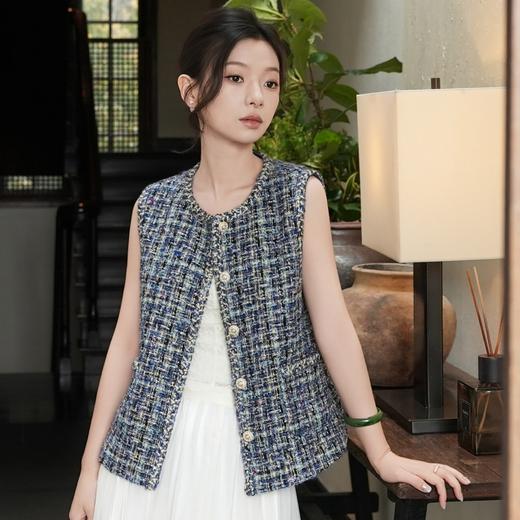 西子/蓝调香颂法国JT粗花呢小香风复古V领马甲/MJTJ1146 商品图1