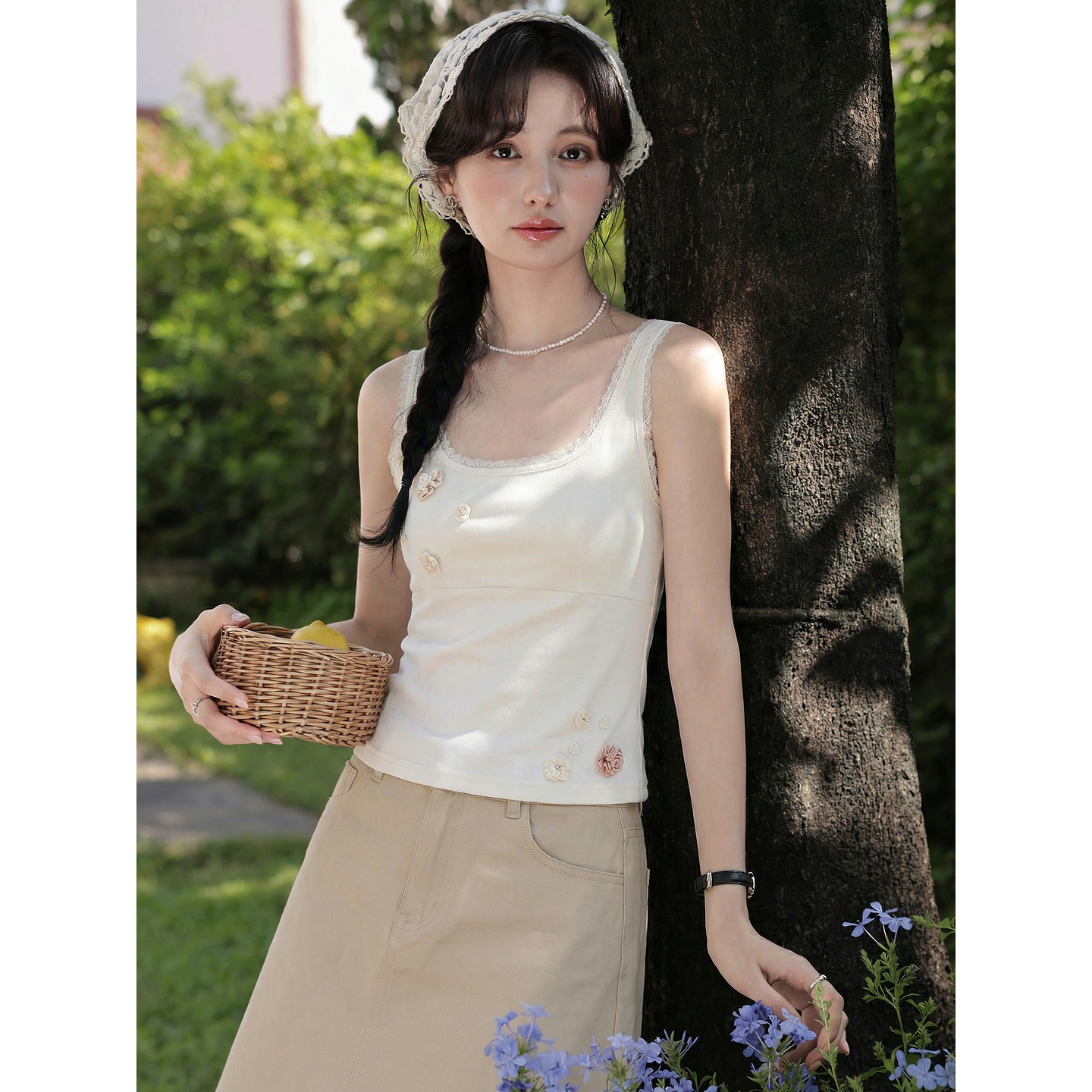 鹿向南【0402/20:00新品前1小时5折限量100件】米白色吊带背心