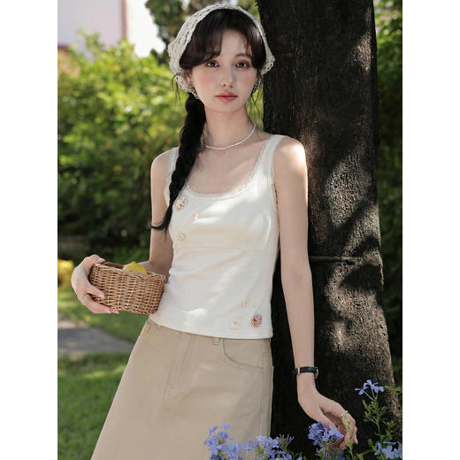 鹿向南【0402/20:00新品前1小时5折限量100件】米白色吊带背心 商品图0