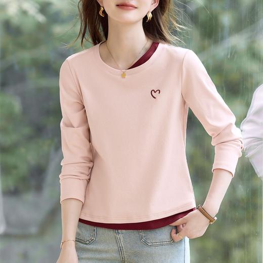 百媚生 棉质春秋款圆领长袖t恤女打底衫XS82610022 商品图0