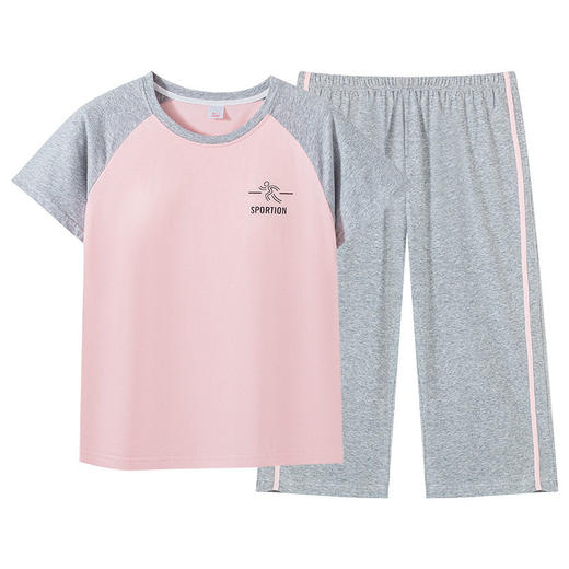 夏季睡衣女士纯棉短袖薄款运动休闲家居服可外穿七分裤带胸垫套装   JL-YS302 商品图4