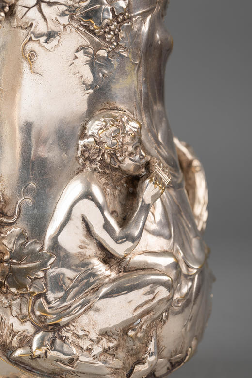 独角鹿西洋古董1911年德国银器工坊WMF签名出品新艺术风格小天使造型主题镀银浮雕啤酒杯 商品图7