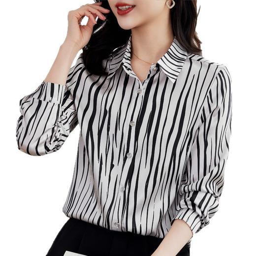 丁摩 弹力缎重磅真丝衬衫女长袖上衣LS01 商品图4