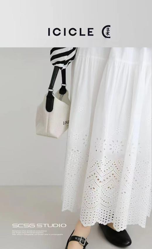 F033117春夏新款温柔时尚百搭休闲白色镂空刺绣A字大摆廓形半身裙 商品图10