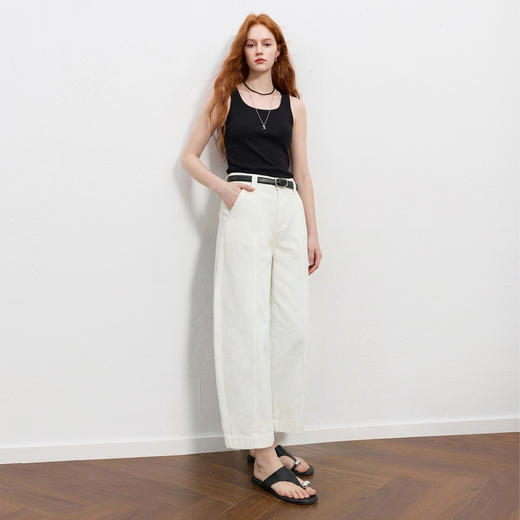 三彩2026夏季新款休闲牛仔裤小白裤高腰宽松香蕉裤九分裤M 商品图1