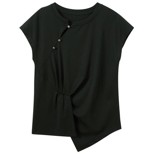 三彩【墨染清欢】2026夏季新款新中式T恤短袖开叉设计感套头上衣C 商品图4