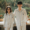 全棉双层纱~情侣款纯棉蓝白条纹睡衣女 野兽风格休闲家居服可外穿长袖全棉套装 商品缩略图2