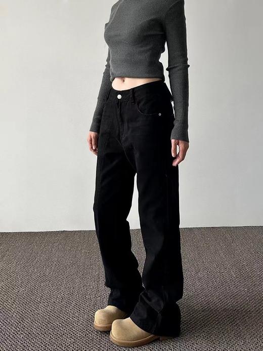 F033106夏季新款柔软亲肤水洗弹力弯刀微喇叭显瘦显高男女同款牛仔裤 商品图6